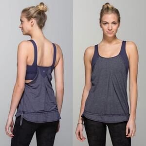 Lululemon Run Times Tank Top Heathered Cadet Blue Built-In Sports Bra Size 8
